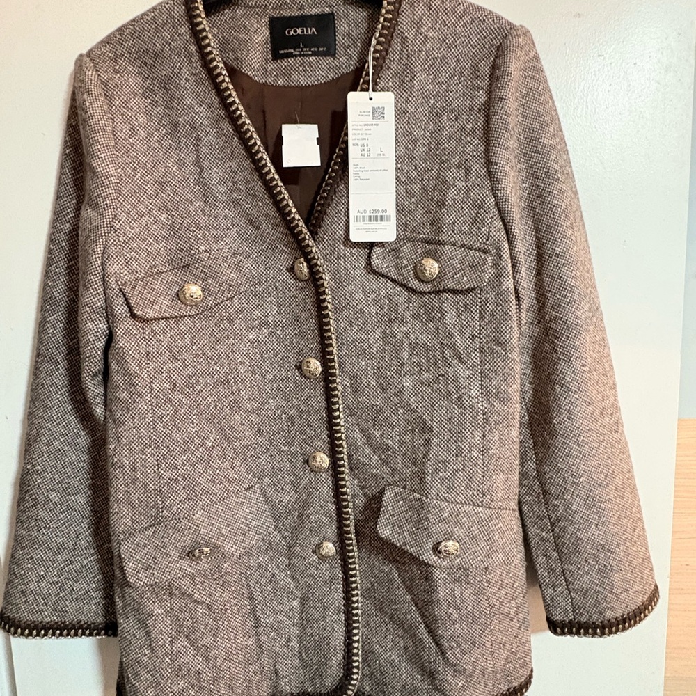 GOELIA Women's Brown Blazer with Gold Buttons